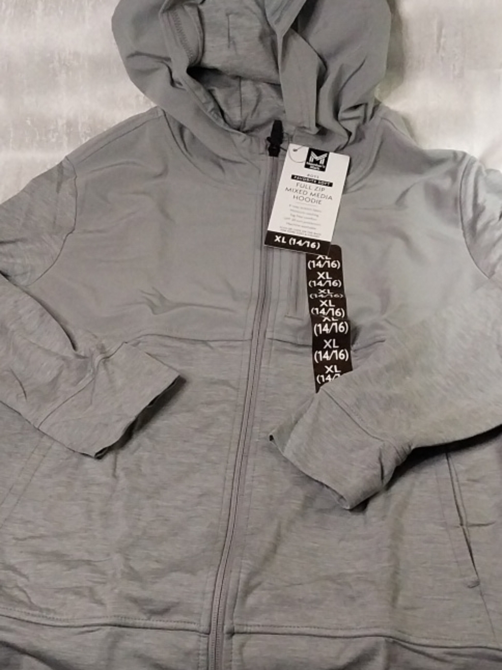 Boys Full-Zip Hooded Sweatshirt - Light Gray XL 14/16